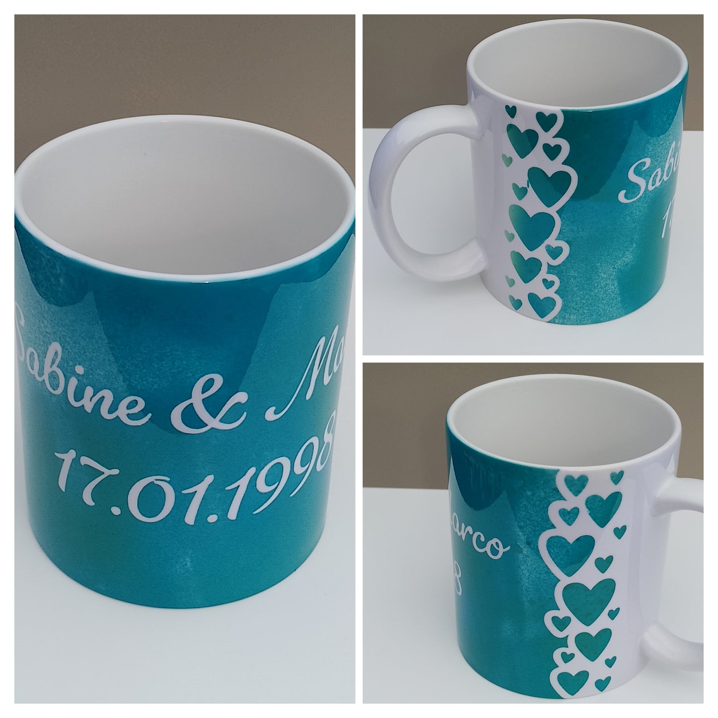 Zwei Kaffeebecher Herz - personalisiert - in sechs Farben