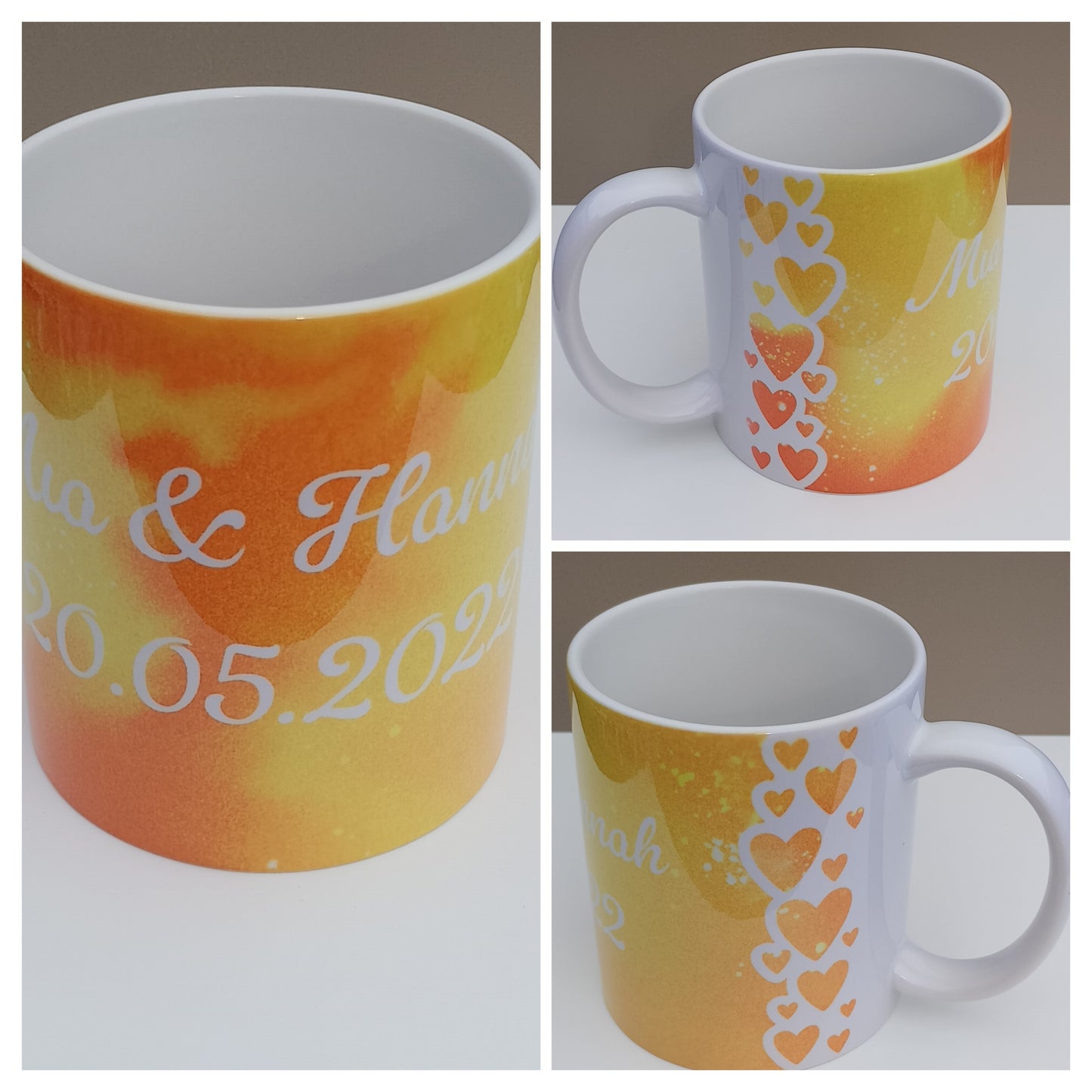 Zwei Kaffeebecher Herz - personalisiert - in sechs Farben