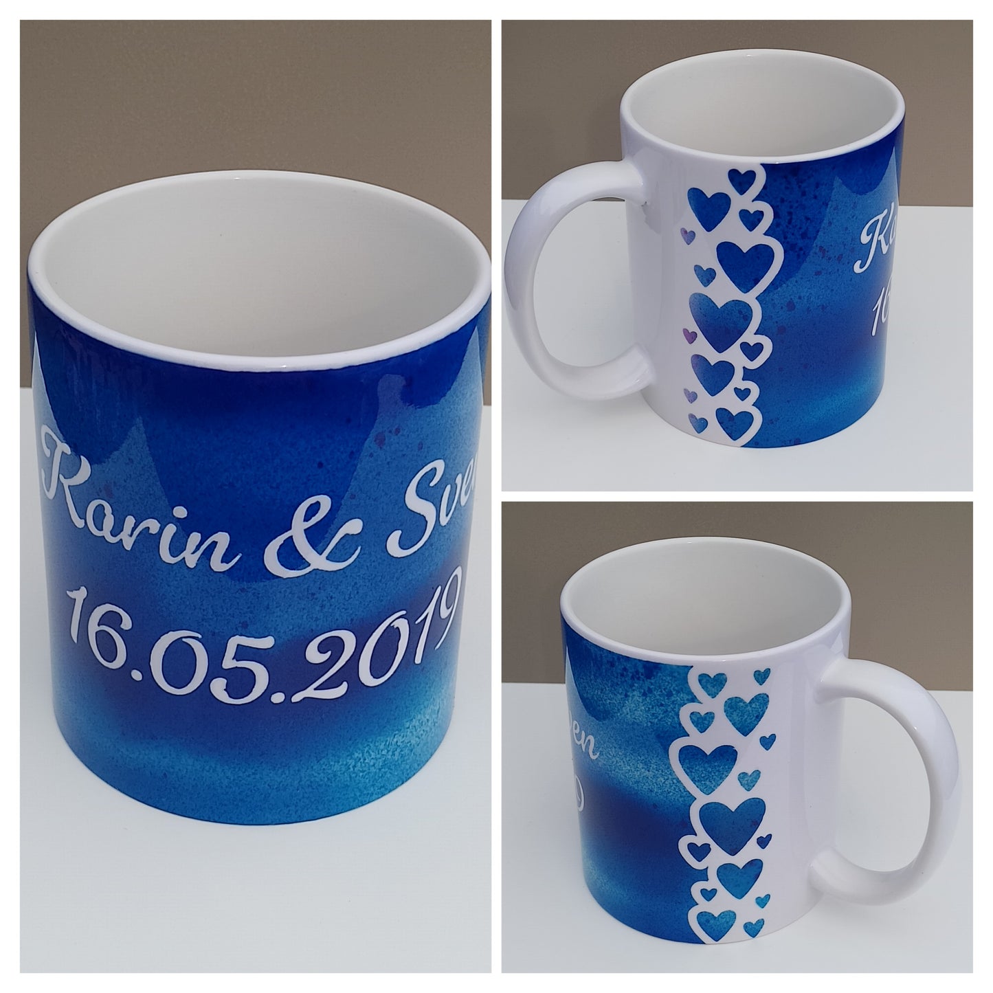 Zwei Kaffeebecher Herz - personalisiert - in sechs Farben