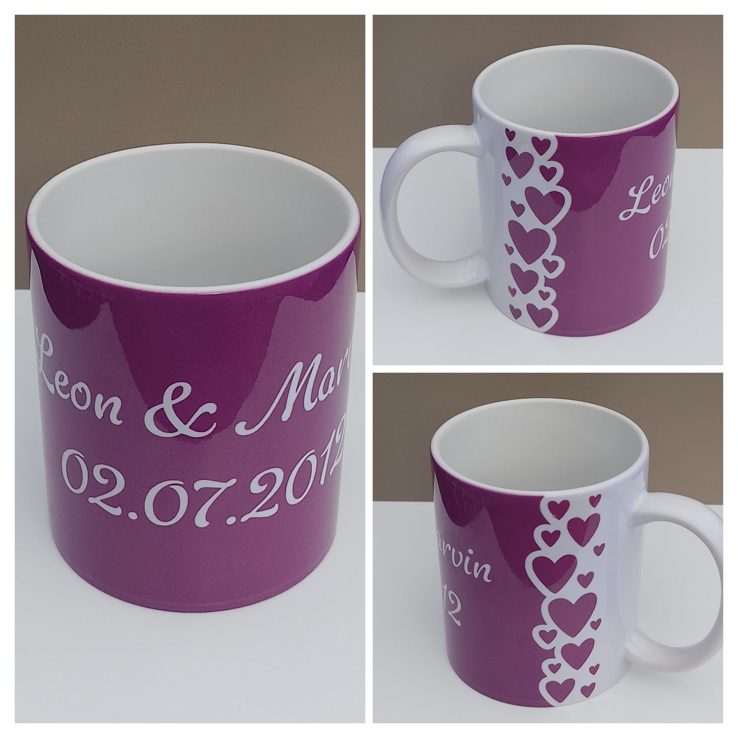Zwei Kaffeebecher Herz - personalisiert - in sechs Farben