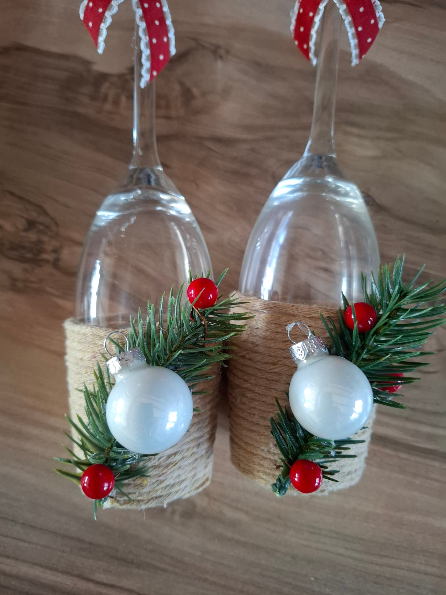 Teelichthalter Sektglas weihnachtlich dekoriert