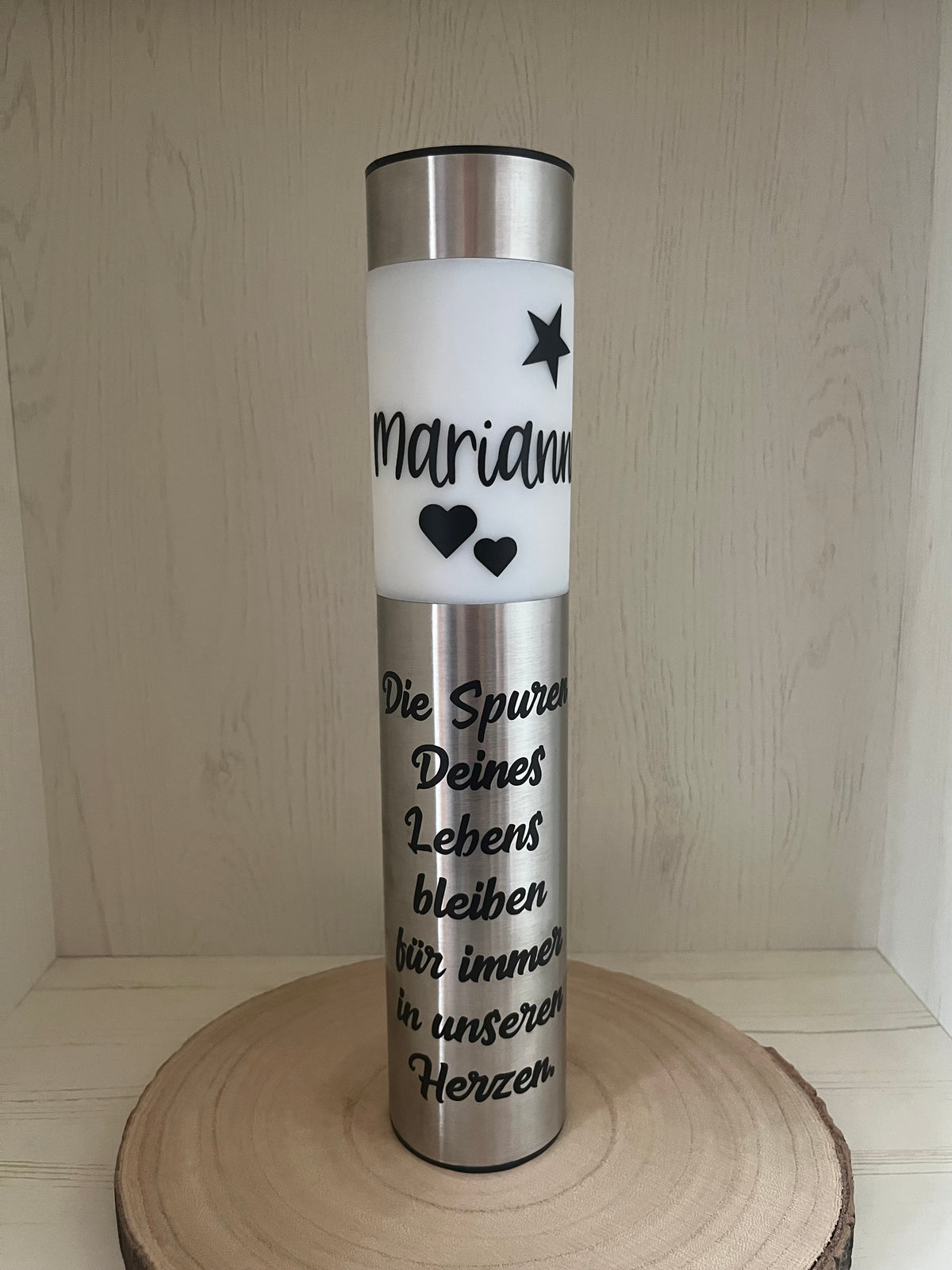 Trauer-Solarlampe aus Edelstahl 30,5 cm (44 cm mit Erdspieß)