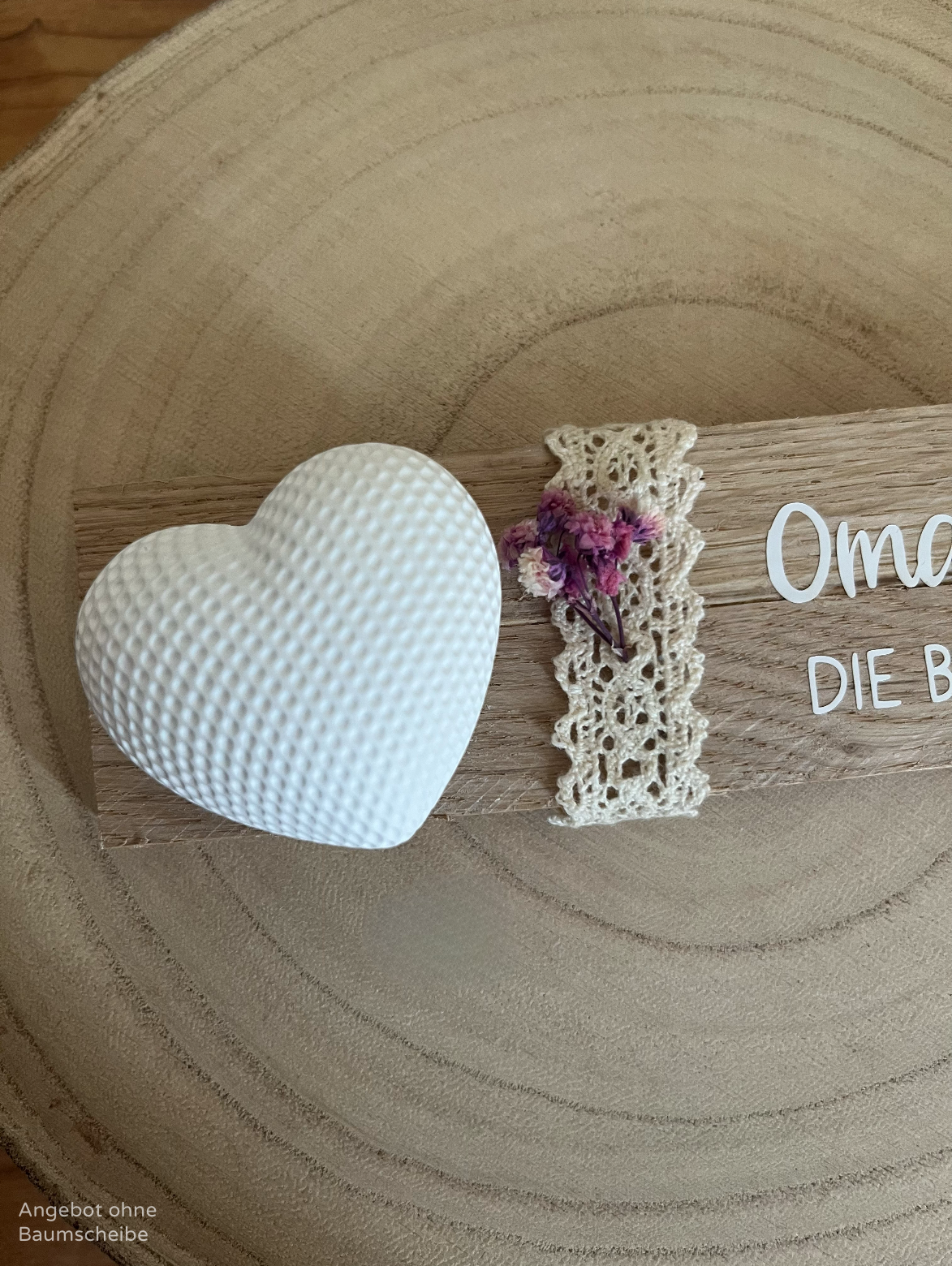 Rautenherz klein mit Dekorband, Blumenelement und Klötzchenleiste