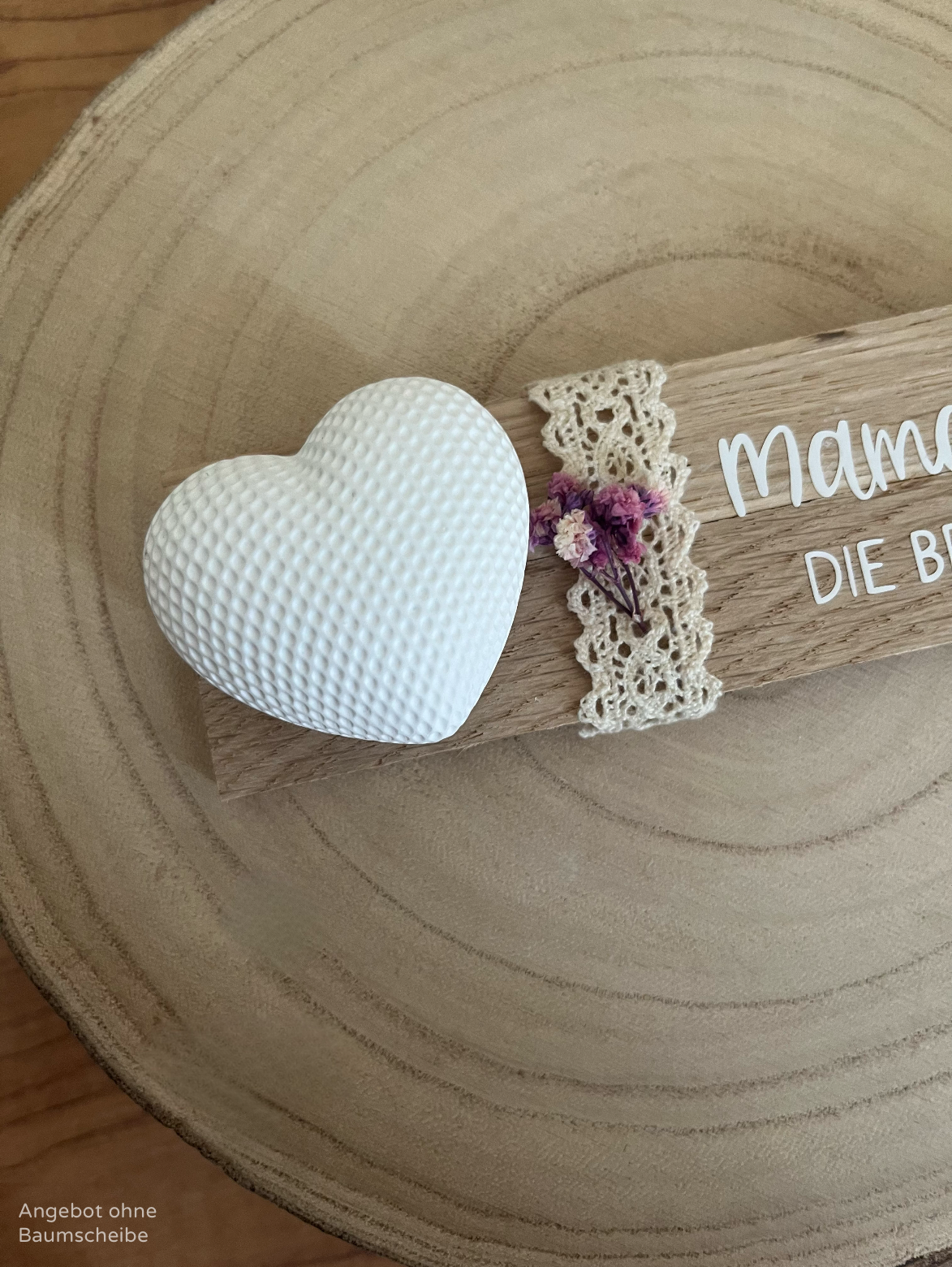 Rautenherz klein mit Dekorband, Blumenelement und Klötzchenleiste