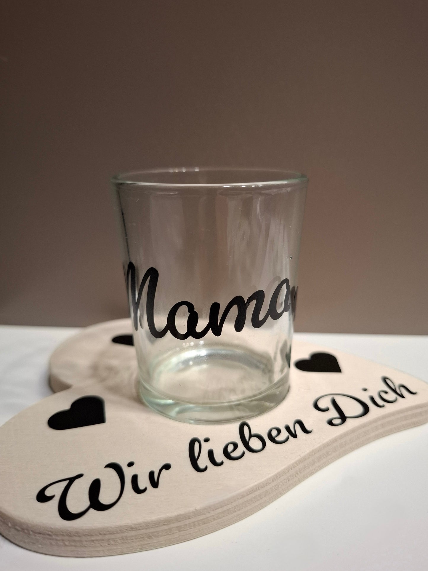 Teelichthalter aus Holz mit Glas