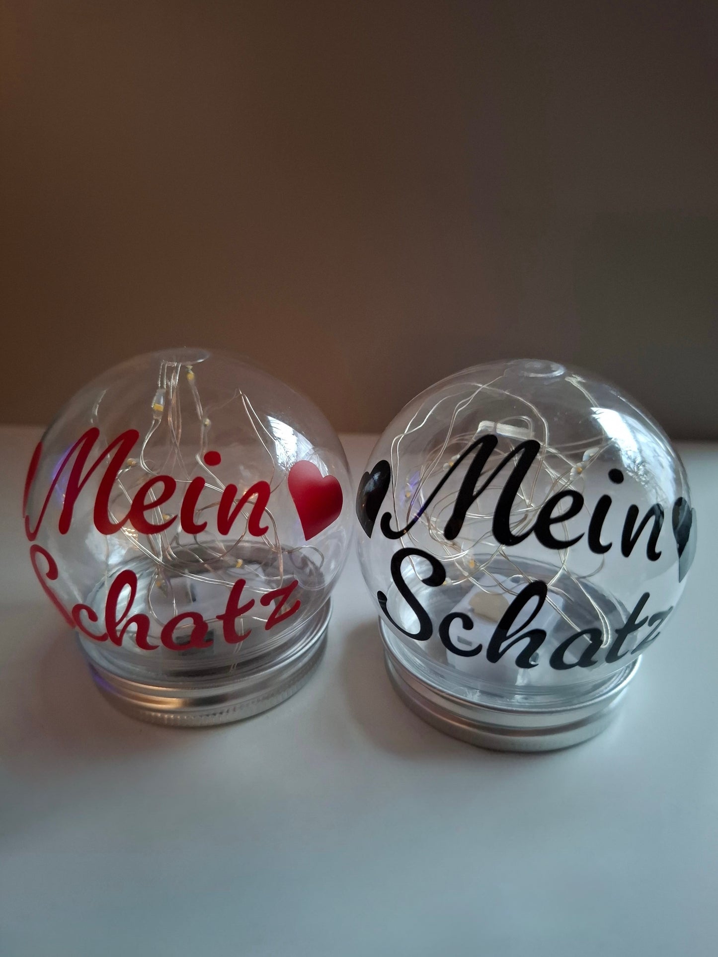 Kleine Kunststoff-Kugel beleuchtet - Ich liebe Dich, Mein Schatz, Traumfrau, Traummann