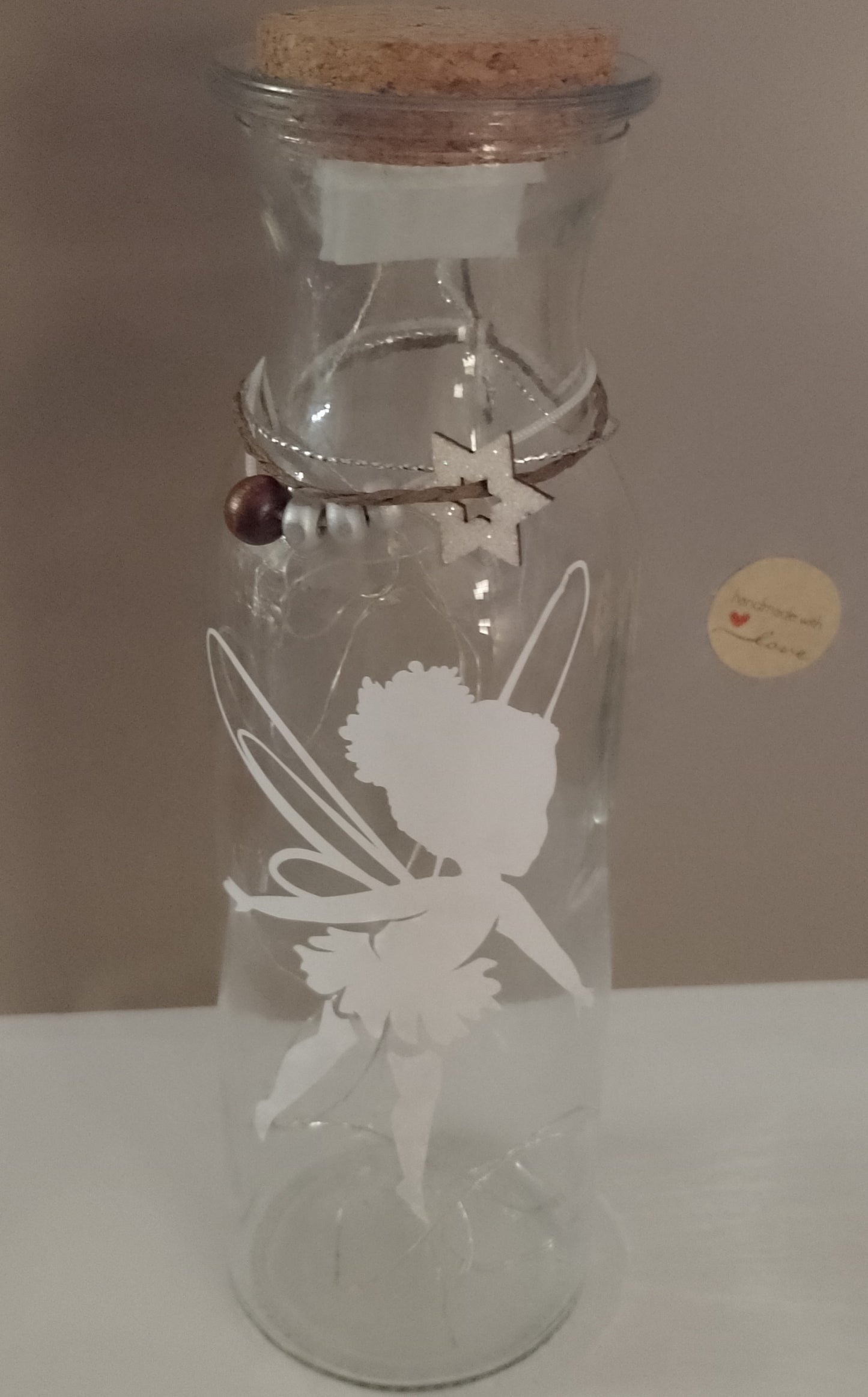 Flasche mit Korkdeckel Weihnachtsmotiv Elfe beleuchtet