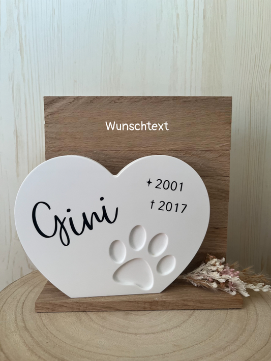 Herz mit Pfote, Klötzchenwand und Wunschtext
