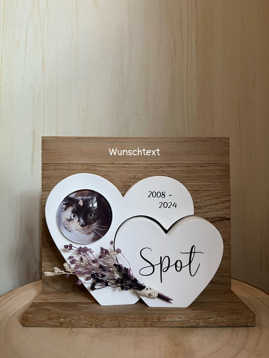 Herz mit Foto "Katze", Klötzchenwand und Wunschtext