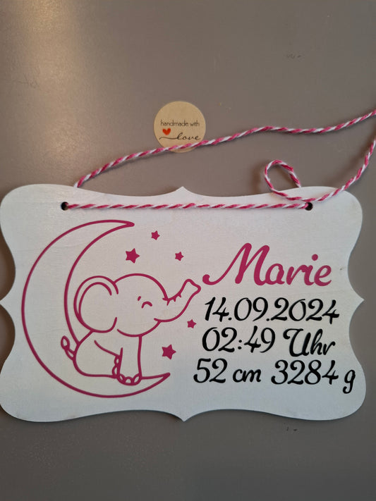 Namensschilder ca. 17x11 cm Baby Geburt Daten personalisiert