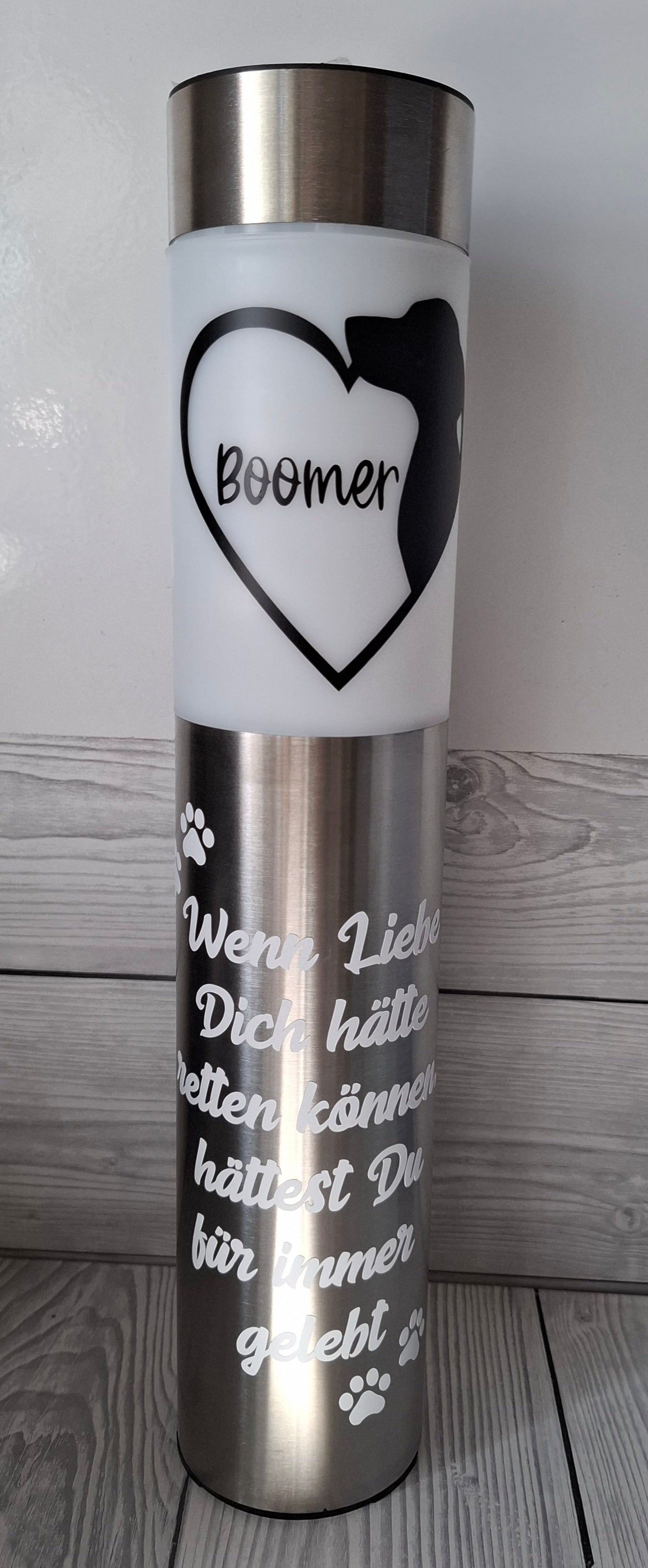 Trauer-Solarlampe aus Edelstahl  30,5 cm (44 cm mit Erdspieß) für Tiere