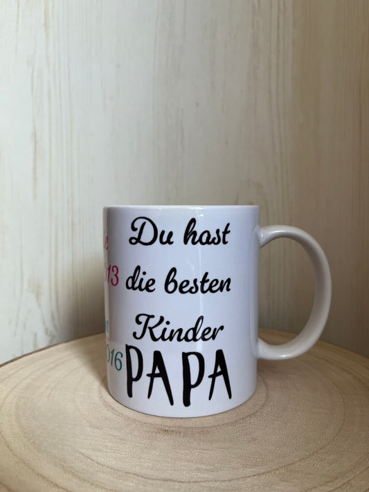 Kaffeebecher Du hast die besten Kinder Papa inklusive Namen und Daten der Kinder