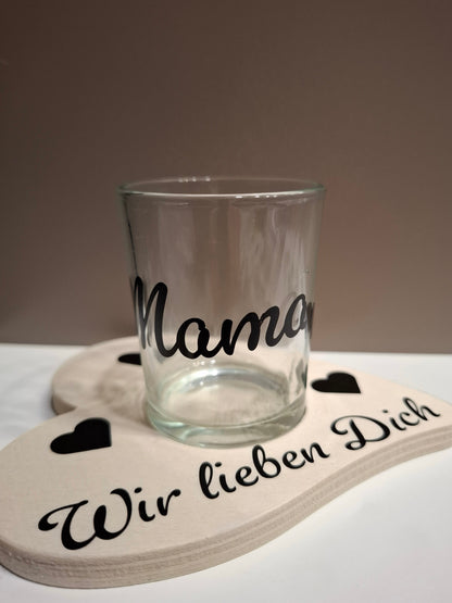 Teelichthalter aus Holz mit Glas