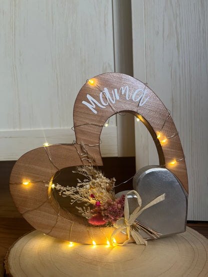 Holzherz "Mama" groß mit LED-Lichterkette