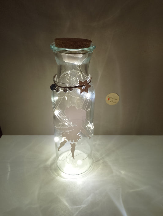 Flasche mit Korkdeckel Weihnachtsmotiv Elfe beleuchtet