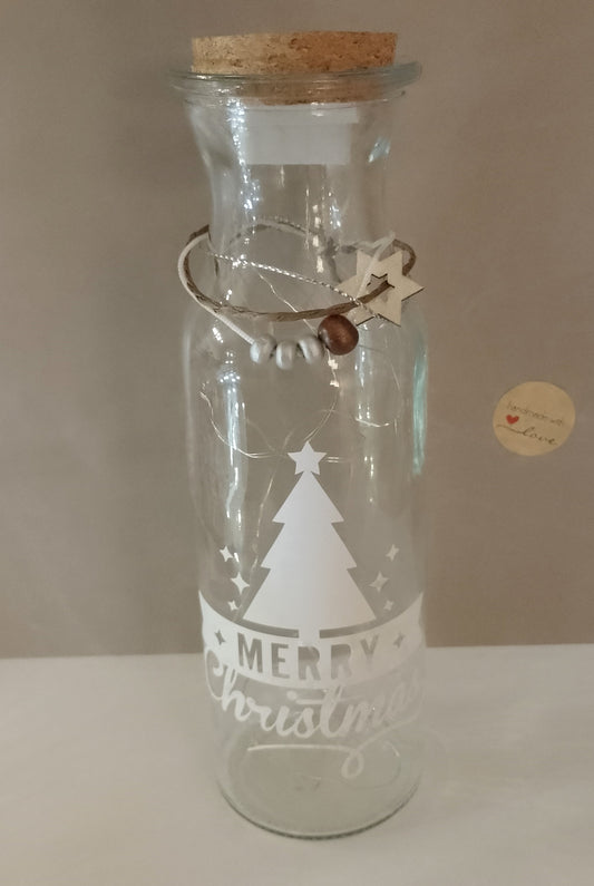 Flasche mit Korkdeckel Weihnachtsmotiv Tannenbaum beleuchtet