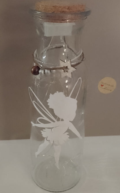 Flasche mit Korkdeckel Weihnachtsmotiv Elfe beleuchtet